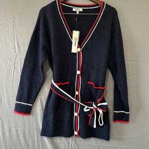 Vigoss Navy Cardigan with Red and White Trim